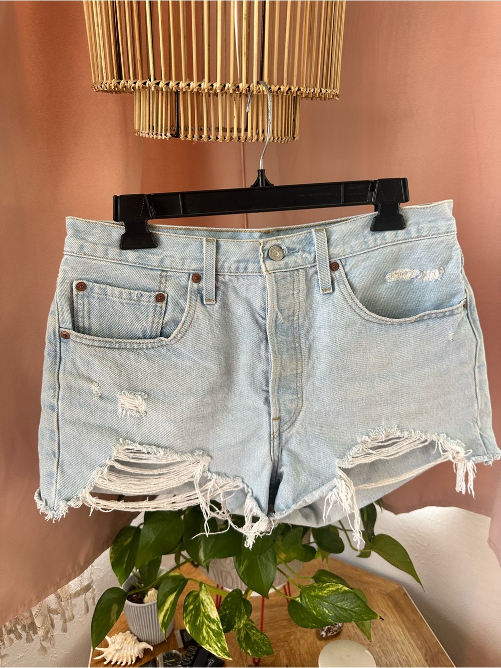 Levi's Light Blue Distressed Cutoff Denim Shorts